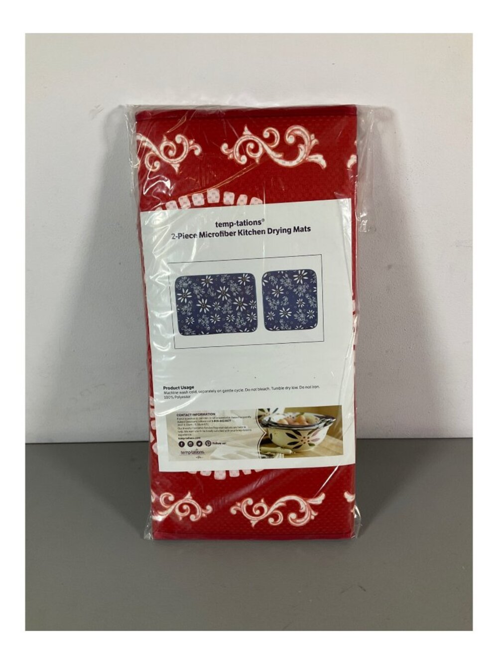 Temp-tations 2-Piece Red Microfiber Kitchen Drying Mats, Decorative & Machine Wa